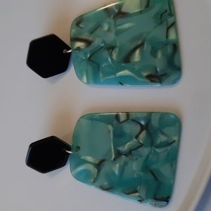 Turquoise Tortoise Colored Plastic Pierced Earrings
